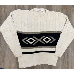 Vintage Parker of Vienna Southwestern Cotton Sweater L 90s Cable Knit VTG‎